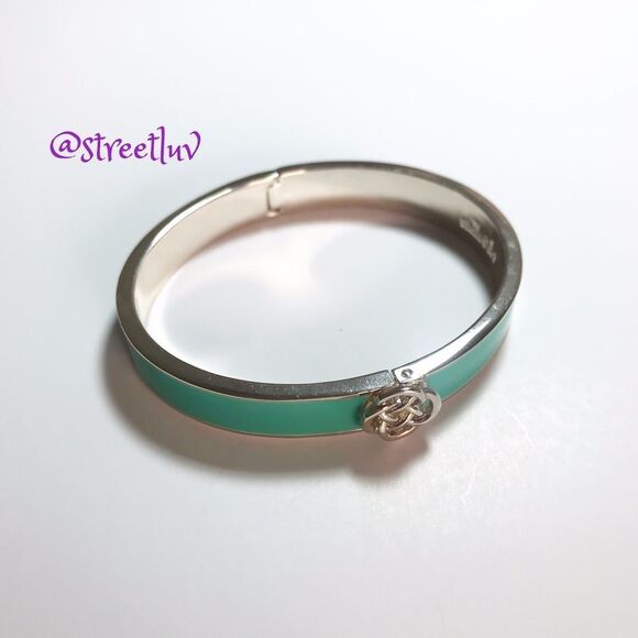 stella & dot ~ ONE lindsay enamel bangle ~ teal & silver - Picture 1 of 5